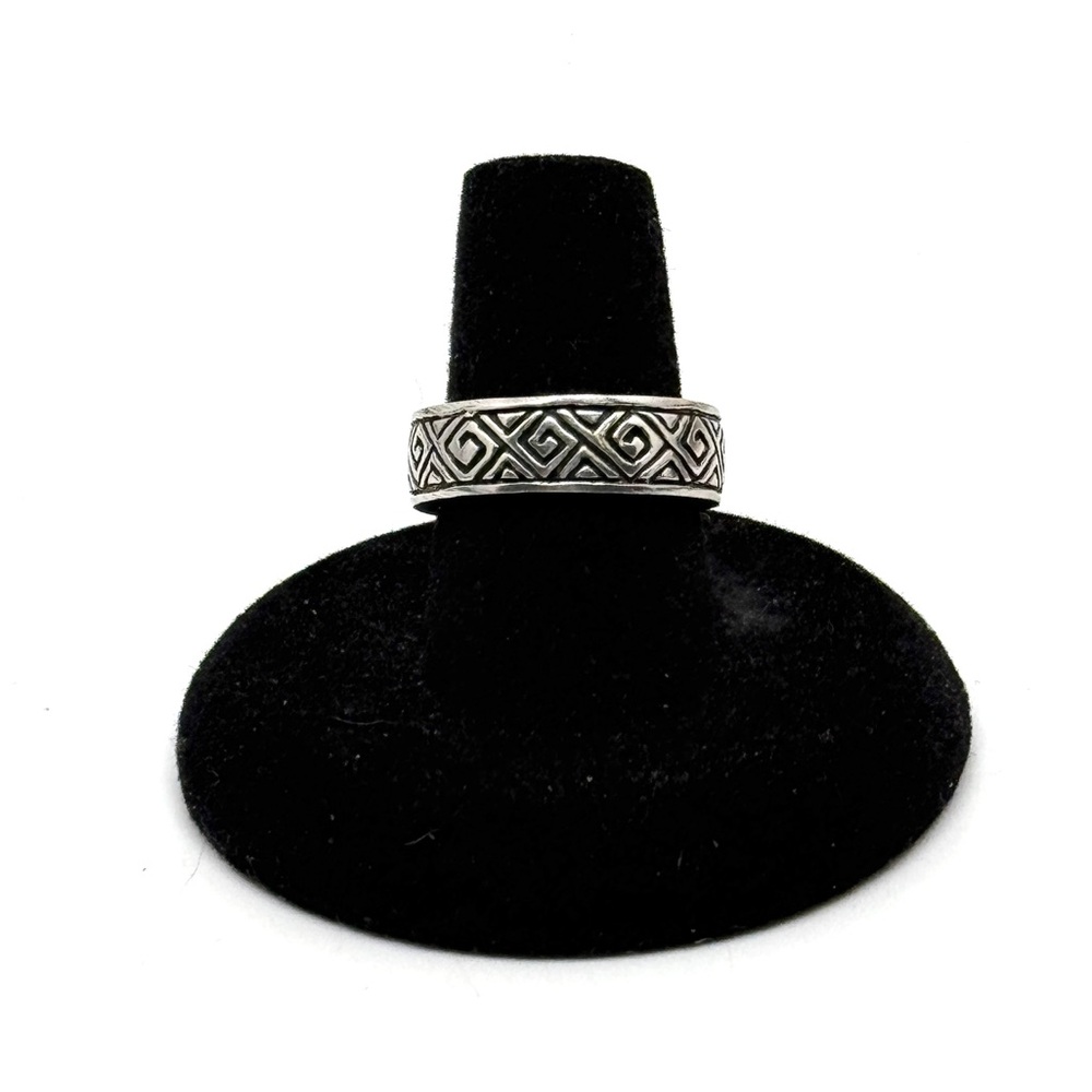 Sterling Silver Band Greek Key Design Geometric Pattern Unisex Ring Size 7 1/2